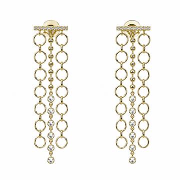 14kt Yellow Gold Bezel Circle, Ball & Diamond Bar Drop Earrings