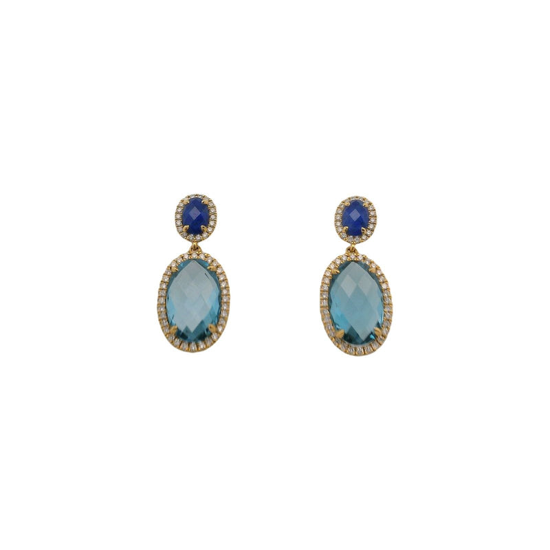 18kt Yellow Gold London Blue Top Lap Clear Quartz Diamond Earring