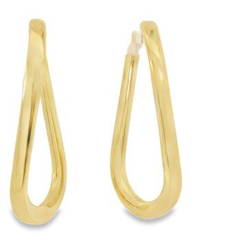 18kt Yellow Gold 2 Inch Oval Twist Front Hoop Earrings