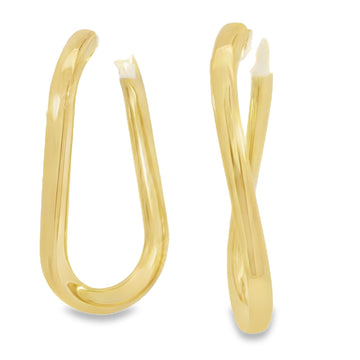18kt Yellow Gold 2 Inch Oval Twist Front Hoop Earrings
