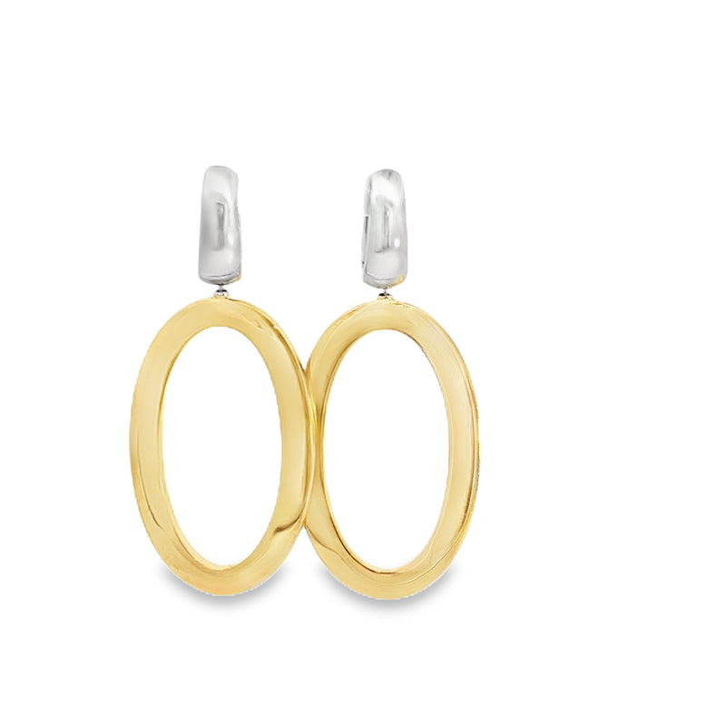 18kt Yellow and White Gold Huggie Oval Drop Earrings