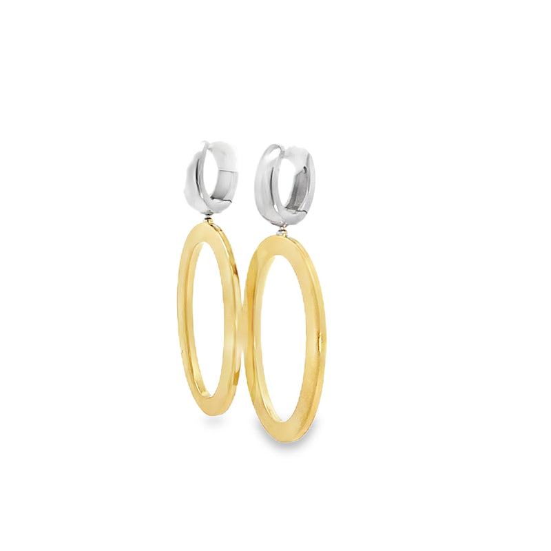 18kt Yellow and White Gold Huggie Oval Drop Earrings