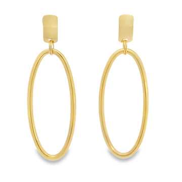 18kt Yellow Gold Stud Top Large Oval Drop Earrings