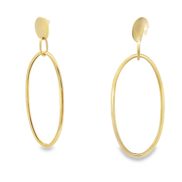 18kt Yellow Gold Stud Top Large Oval Drop Earrings