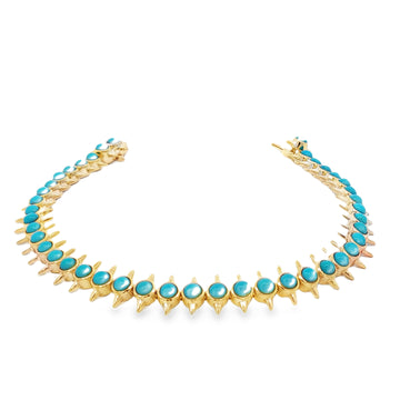 14kt Yellow Gold 3mm Spike Turquoise Bracelet