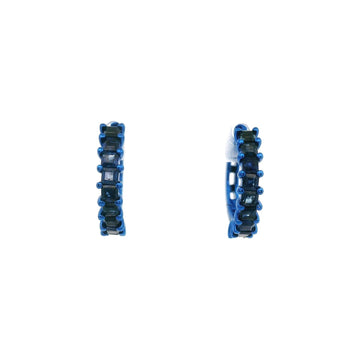 14kt Pave Blue Sapphire Princess Hoop Earrings