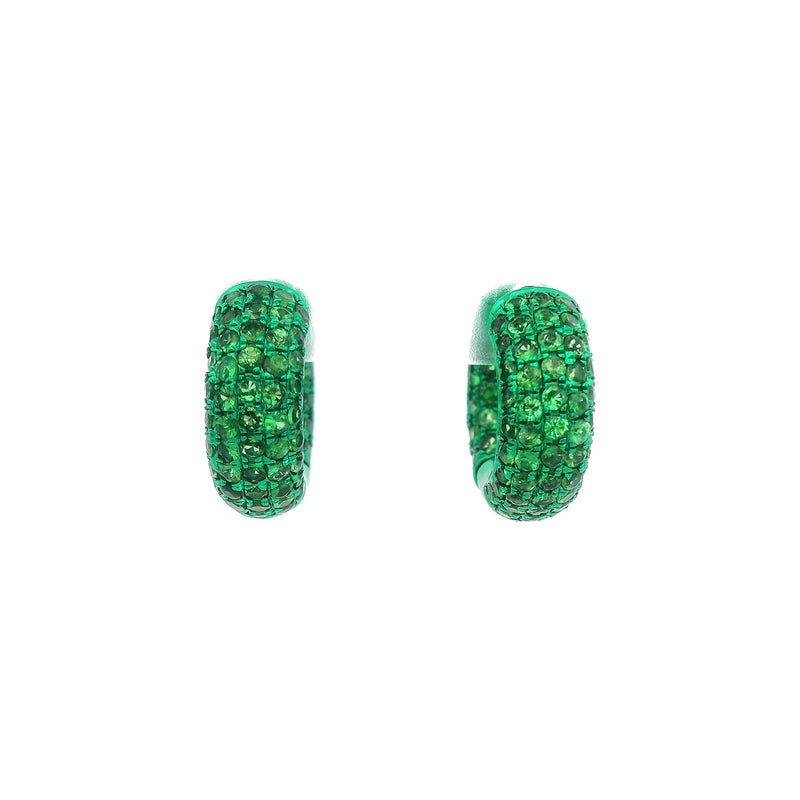 14kt Pave Green Garnet Hoop Earrings