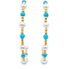 18kt Yellow Gold Pearl Turquoise Beaded Gold Hoop Earrings