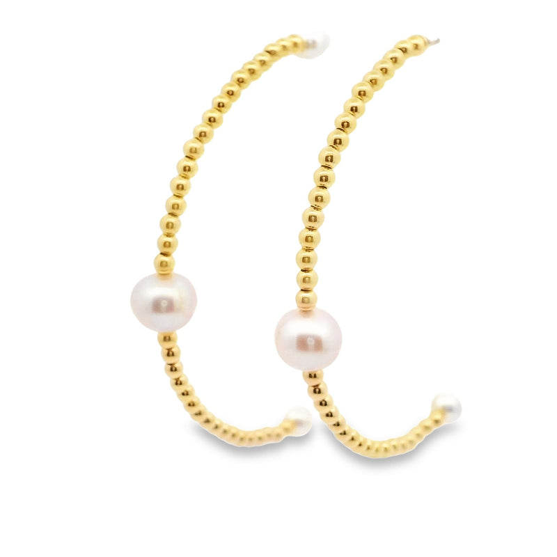 18kt Yellow Gold Pearl Beaded Gold Hoop Earrings