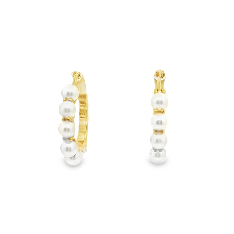 18kt Yellow Gold 1/2 Inch 3-3.5MM Pearl Hoop Earrings