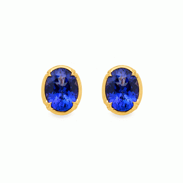 18kt Yellow Gold Oval Tanzanite Bezel Stud Earrings
