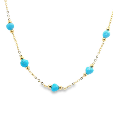 18kt Yellow Gold Pearl Turquoise Beaded Gold Necklace