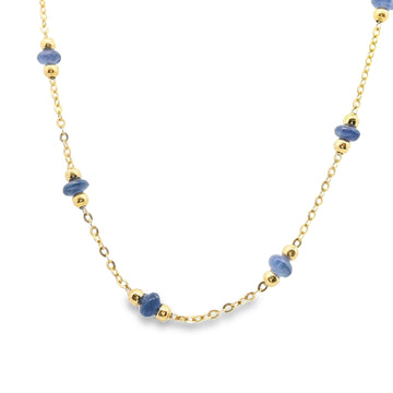 18kt Yellow Gold Pearl Blue Sapphire Beaded Gold Necklace