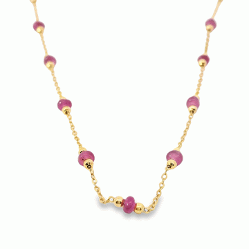 18kt Yellow Gold 18" Ruby Pearl Beaded Gold Necklace