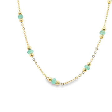 18kt Yellow Gold Pearl Emerald Beaded Gold Necklace