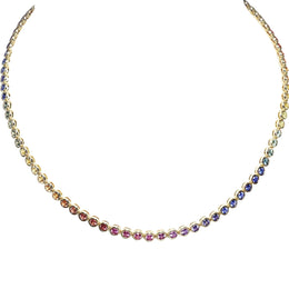 18kt Yellow Gold Rainbow Sapphire Tennis Necklace