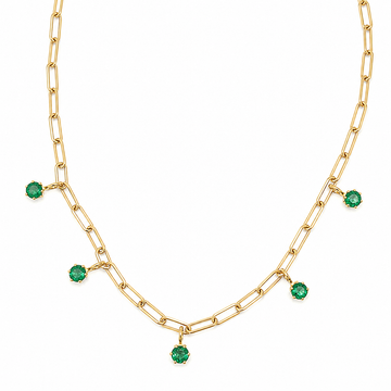 14kt Yellow Gold Paperclip Necklace with Hanging Emeralds