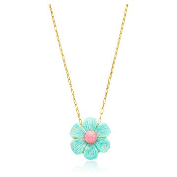 14kt Yellow Gold Amazonite Flower with Pink Opal