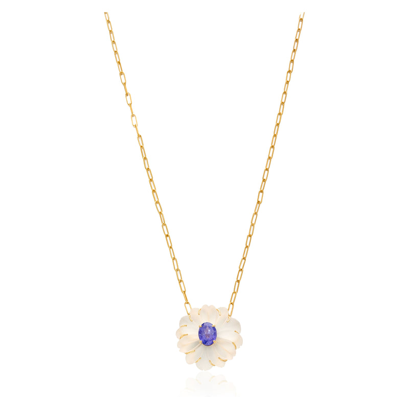 14kt Yellow Gold Tanzanite and Crystal Flower Pendant