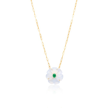 14kt Yellow Gold Emerald and Blue Chalcedony Flower Pendant