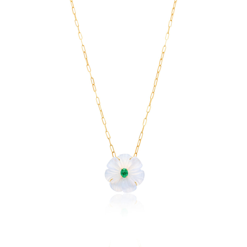 14kt Yellow Gold Emerald and Blue Chalcedony Flower Pendant