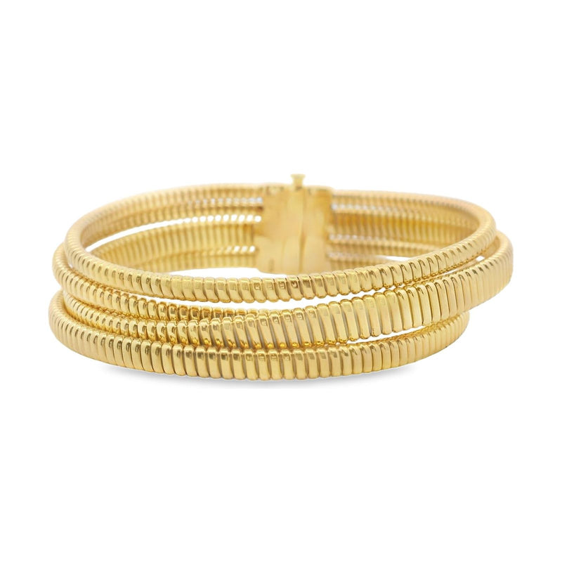 18kt Yellow Gold 4 Row Braided Coil Flex Bangle