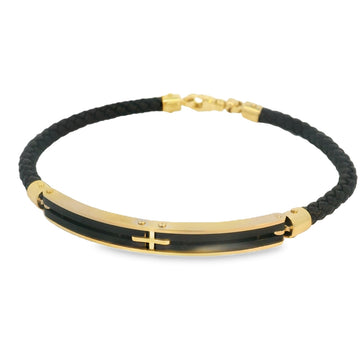 18kt Yellow Gold Ceramic and Leather Open Center Bracelet