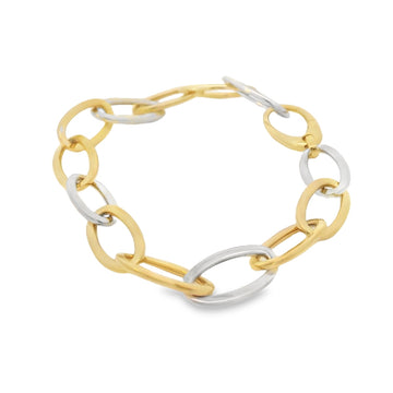 18kt Yellow and White Gold Oval Link Alternating Bracelet