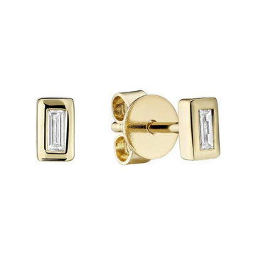 14kt Gold Bezel Baguette Diamond Studs