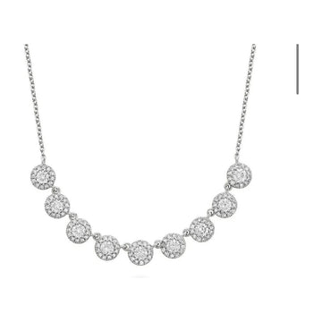 14kt White Gold 9 Dangle Halo Necklace
