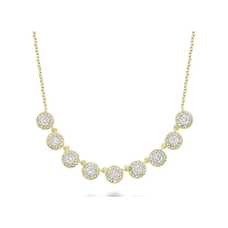 14kt White Gold 9 Dangle Halo Necklace
