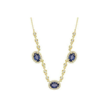 14kt Yellow Gold Blue Sapphire Diamond Bezel Necklace