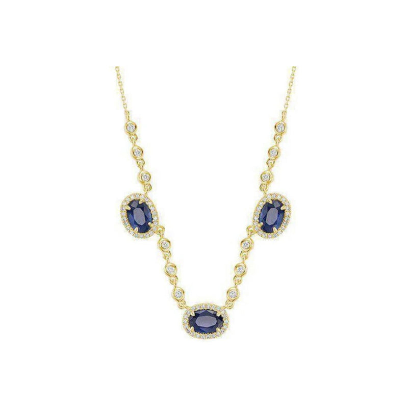 14kt Yellow Gold Blue Sapphire Diamond Bezel Necklace