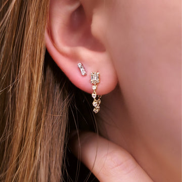 14kt Yellow Gold Emerald Illusion Studs with Diamond Chain