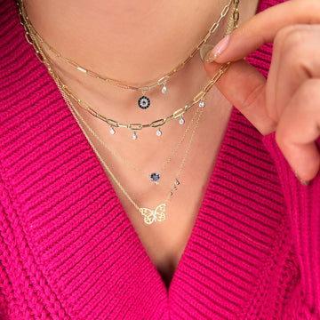 14kt Yellow Gold Blue Topaz and Diamond Bezel Necklace