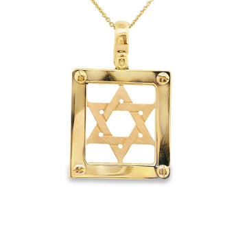 14kt Yellow Gold Rectangle Frame Star Of David Pendant