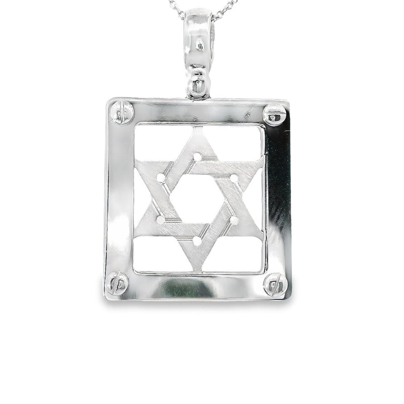 14kt White Gold Rectangle Frame Star Of David Pendant