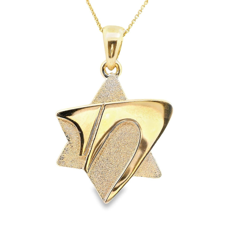 14kt Yellow Gold Star of David/Chai 23MM with Satin Finish Pendant