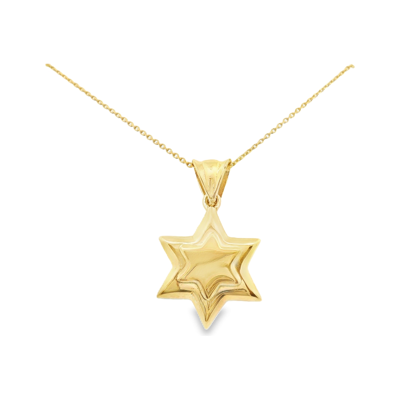 14kt Yellow Gold 19MM Double Star of David Necklace