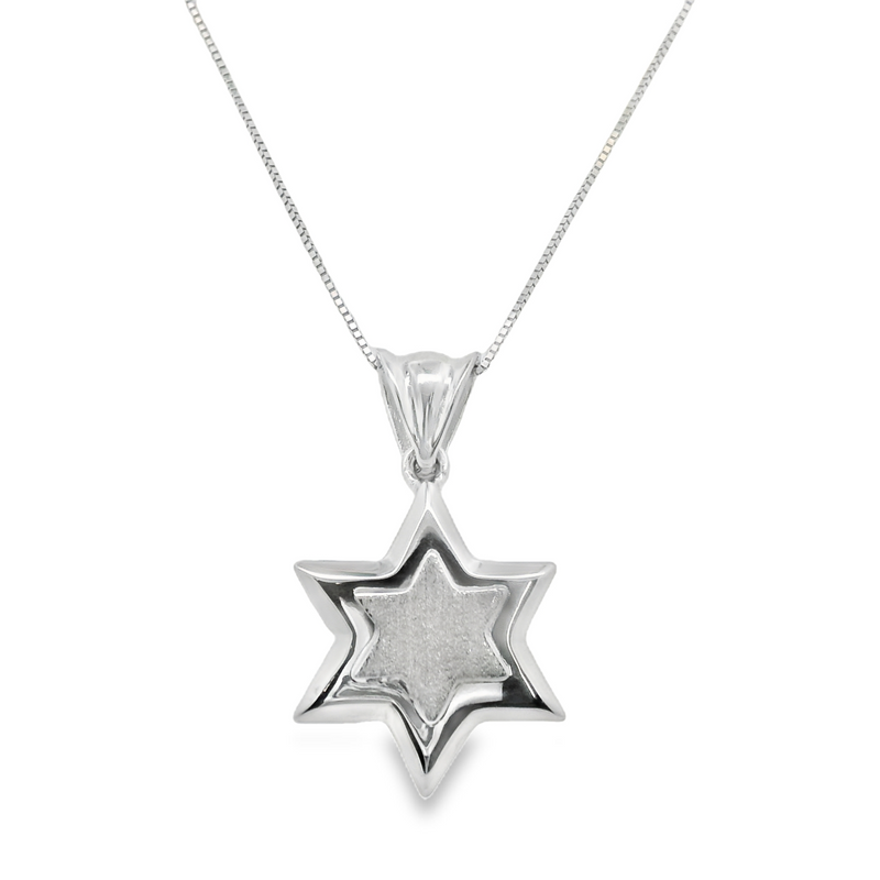 14kt White Gold 19MM Double Star of David Necklace