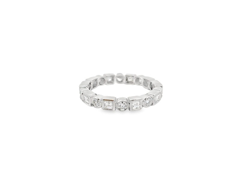 18kt White Gold Bezel Princess and Round Brilliant Cut Diamond Eternity Band