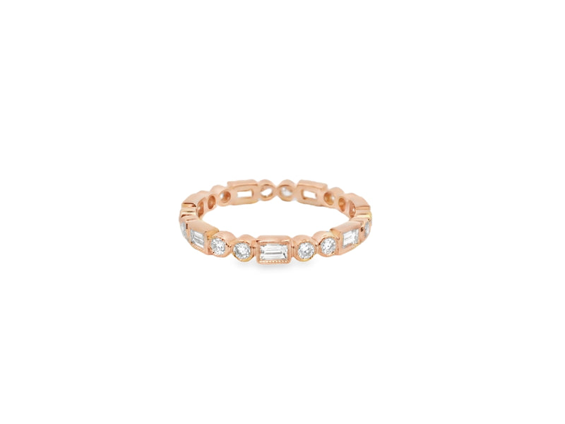 18kt Rose Gold Bezel Princess and Round Brilliant Cut Diamond Eternity Band