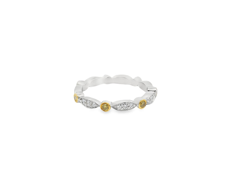 18kt White Gold Yellow Round Brilliant and Marquise Diamond Eternity Band