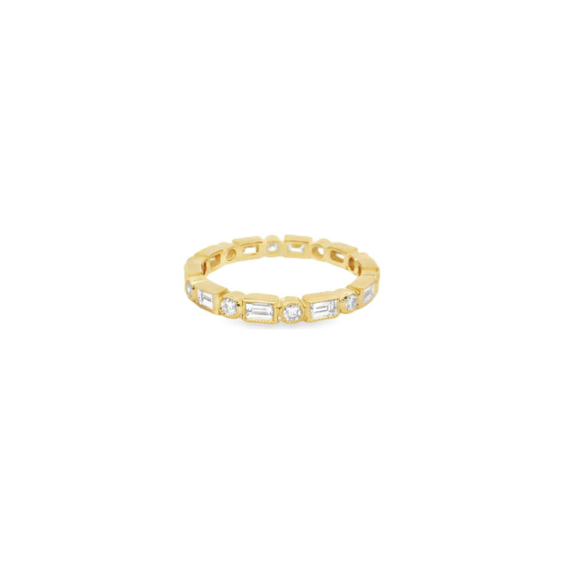 18kt Yellow Gold Bezel Baguette and Round Brilliant Cut Eternity Band