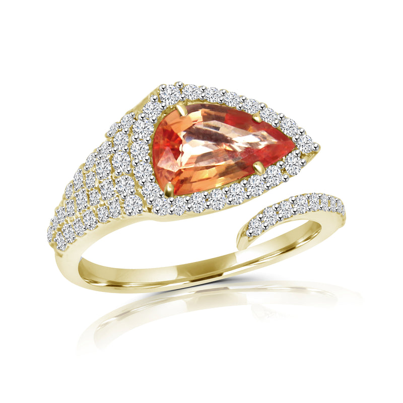 18kt Yellow Gold Padparadscha Sapphire Bypass Diamond Ring