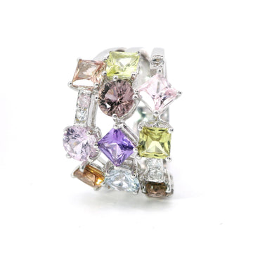 18kt White Gold 3 Row Multi Shape Sapphire Ring