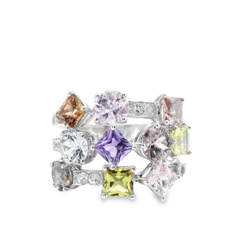 18kt White Gold 3 Row Multi Shape Sapphire Ring