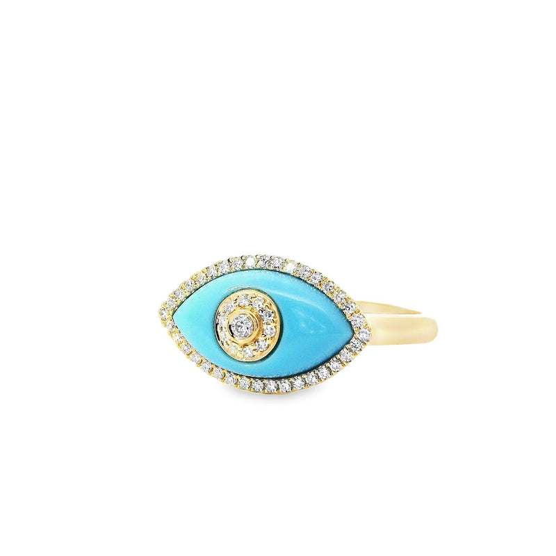 14kt Yellow Gold Turquoise Diamond Evil Eye Ring