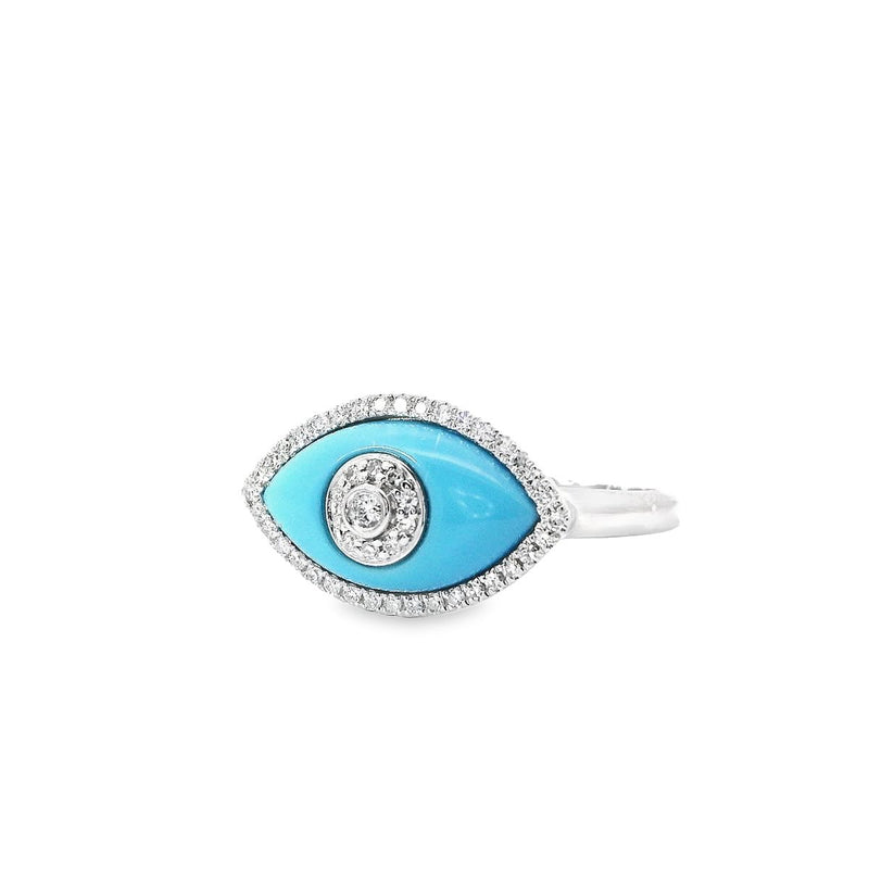 14kt White Gold Turquoise Diamond Evil Eye Ring