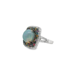 18kt White Gold Wizard Opal Multi Sapphire Diamond Baguette Ring